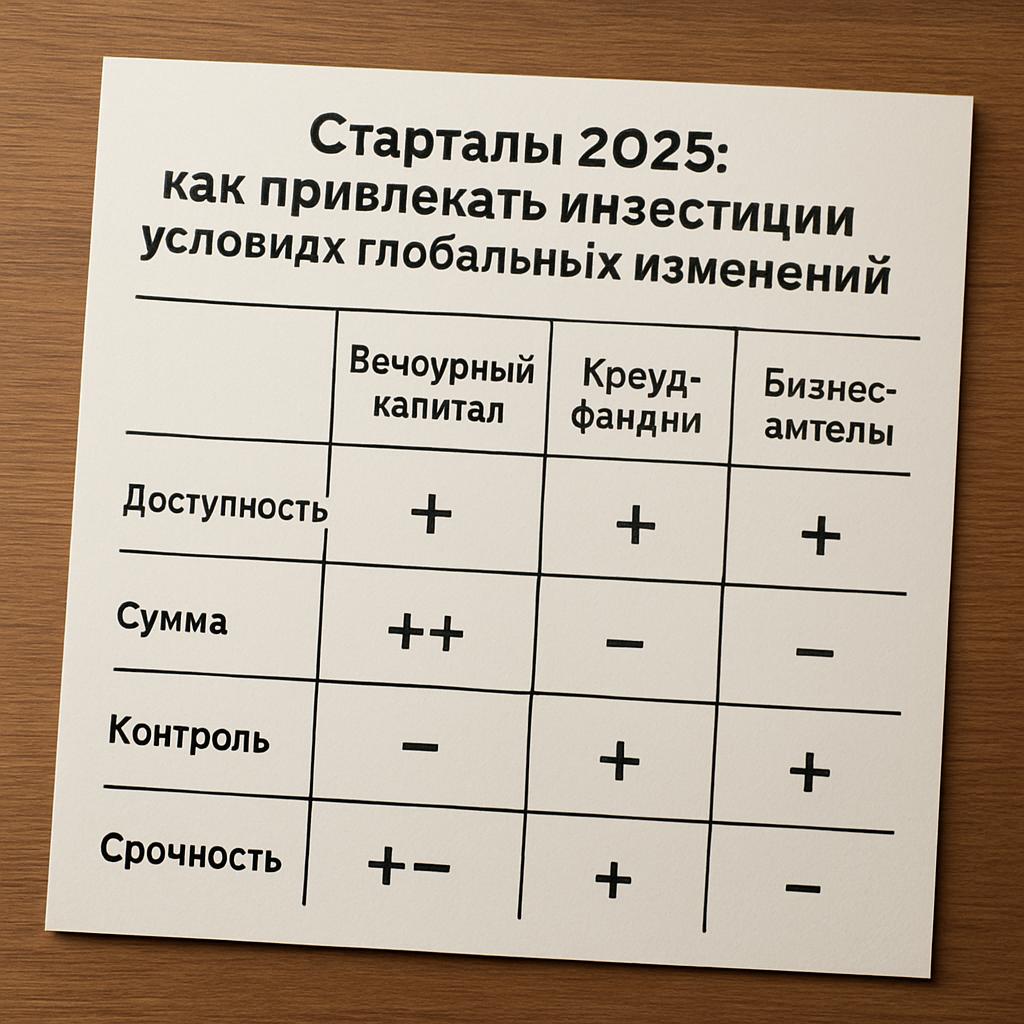 Стартапы 2025: как привлекать инвестиции в условиях глобальных изменений.. Таблица: сравнение источников финансирования Стартапы 2025: как привлекать инвестиции в условиях глобальных изменений.. Таблица: сравнение источников финансирования